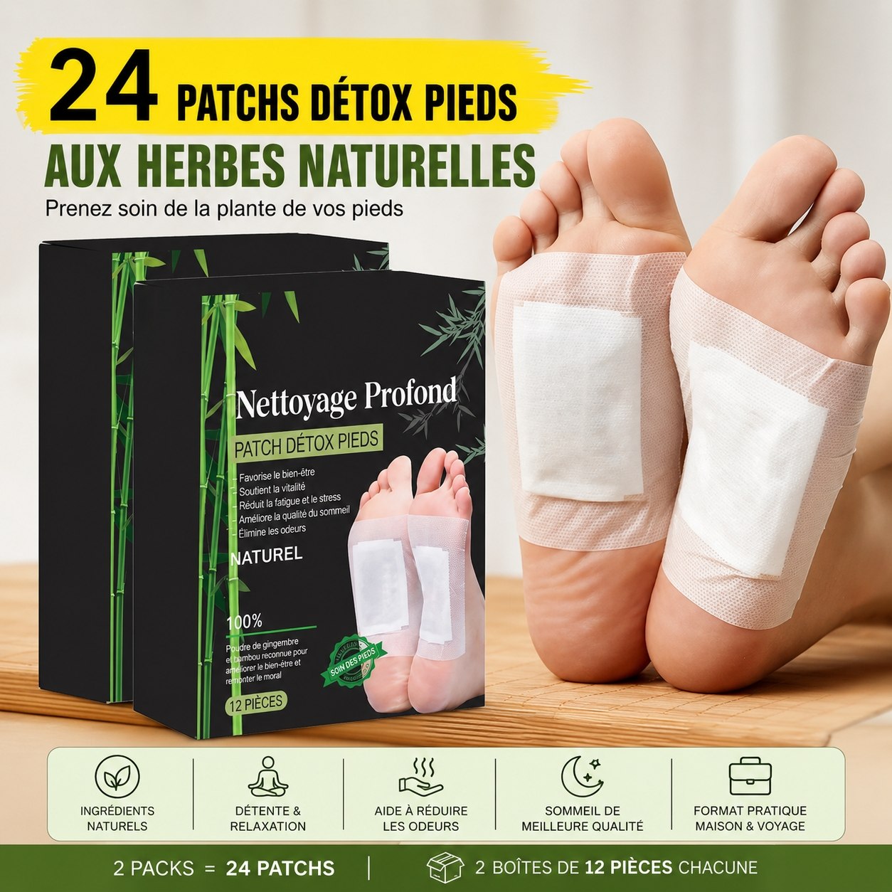 Patch Détox Nuit – OFFRE SPÉCIALE 2 BOÎTES = 24 PATCHS 🌿