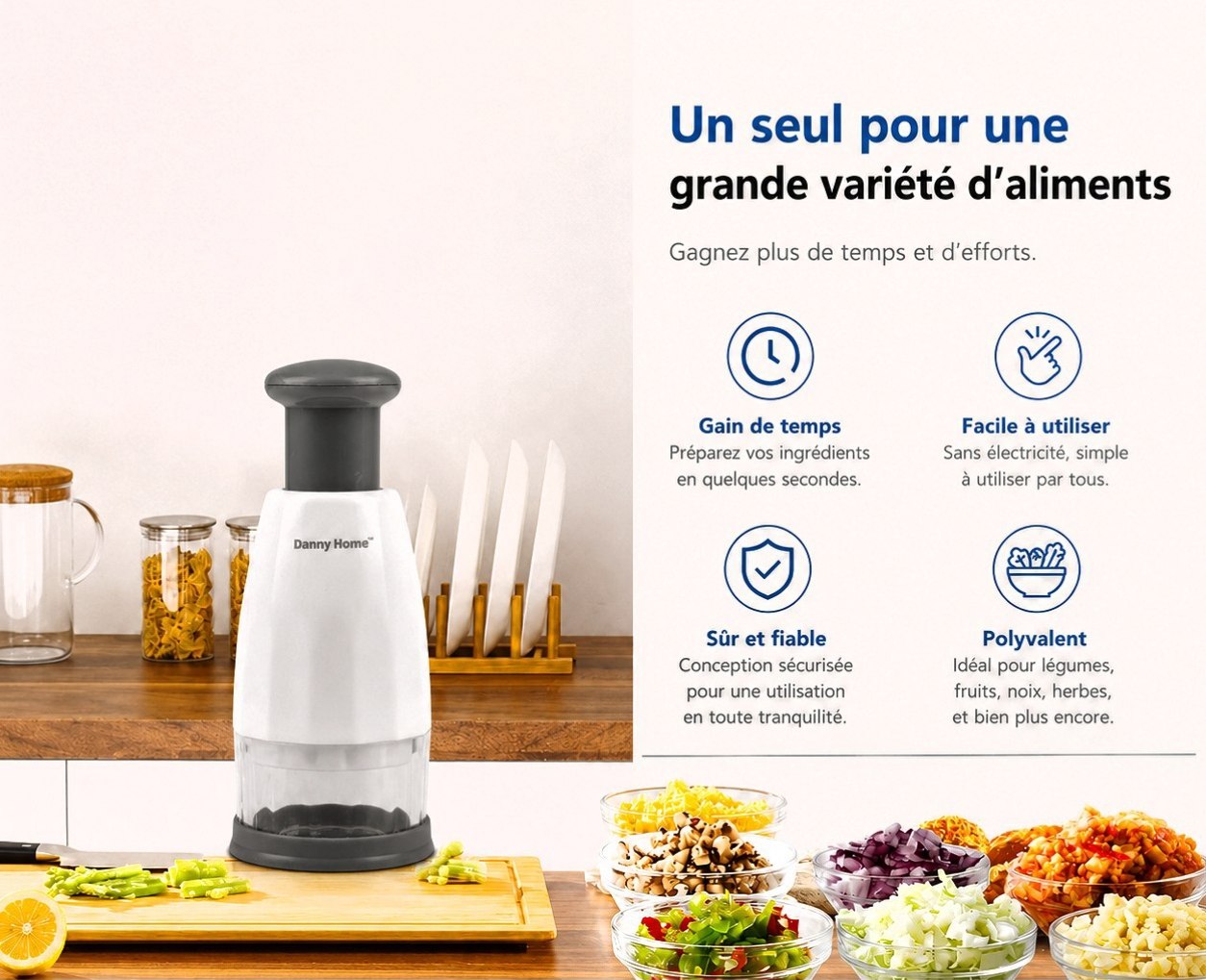 Hachoir Manuel Multifonction – Coupe Oignon, Légumes & Herbes en Quelques Secondes