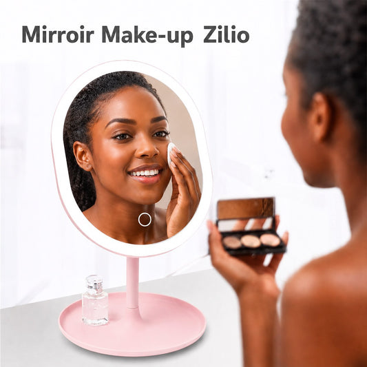 Mirroir LED Make-up Zilio – Lumière Naturelle, Toucher Doux, Maquillage Parfait