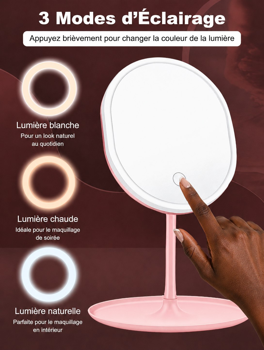 Mirroir LED Make-up Zilio – Lumière Naturelle, Toucher Doux, Maquillage Parfait