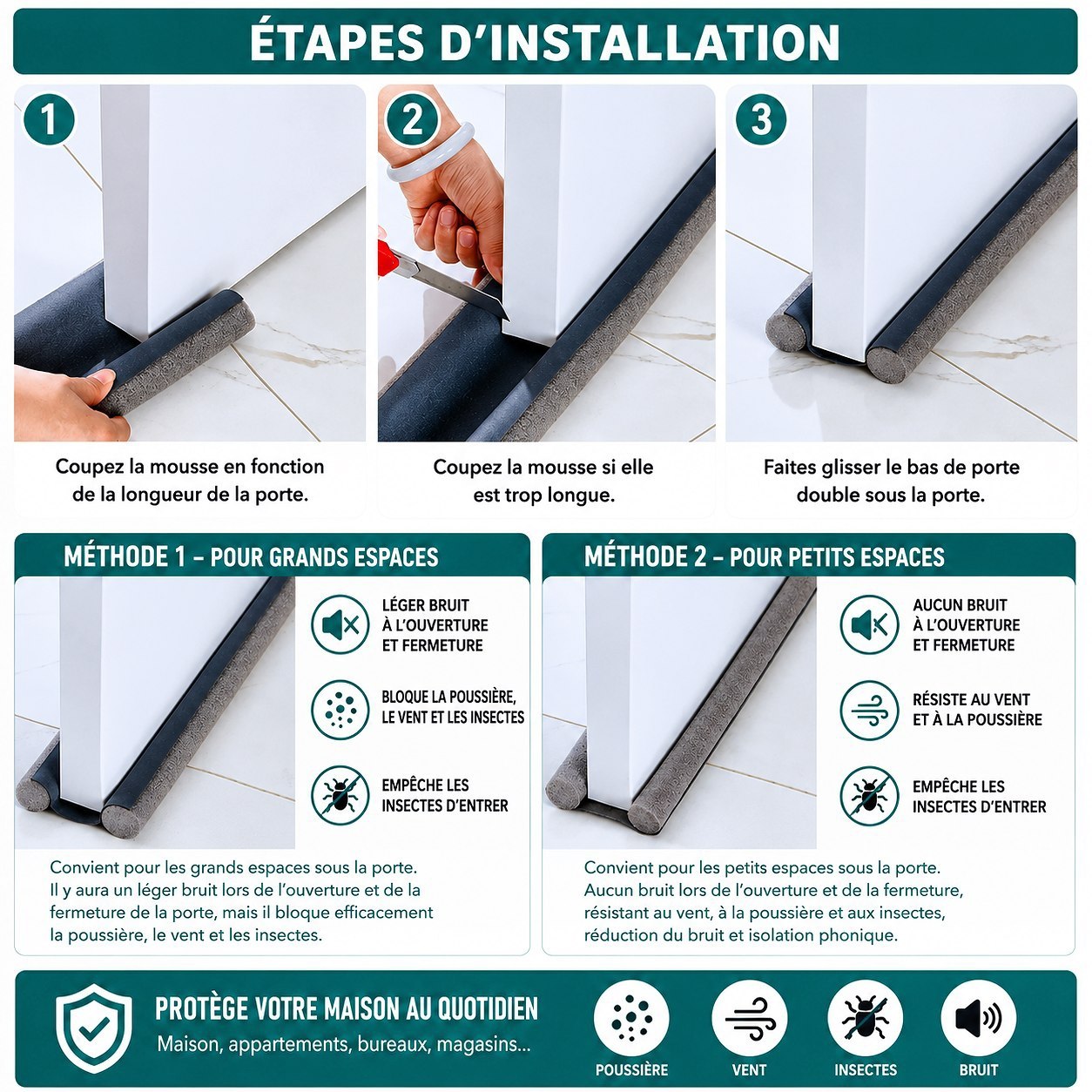 Tapis Stop-Insectes – Bloque Cafards, Poussière et Courants d'Air en 1 Minute
