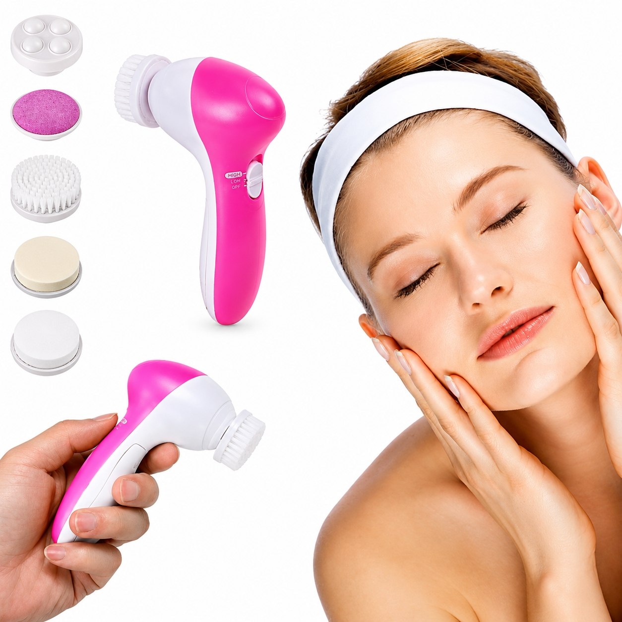 Brosse Nettoyante Visage 5-en-1 – Spa Facial à Domicile &amp; Peau Éclatante