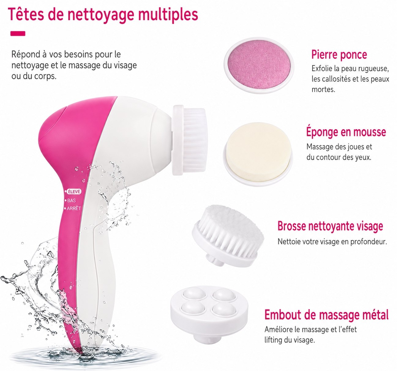 Brosse Nettoyante Visage 5-en-1 – Spa Facial à Domicile &amp; Peau Éclatante