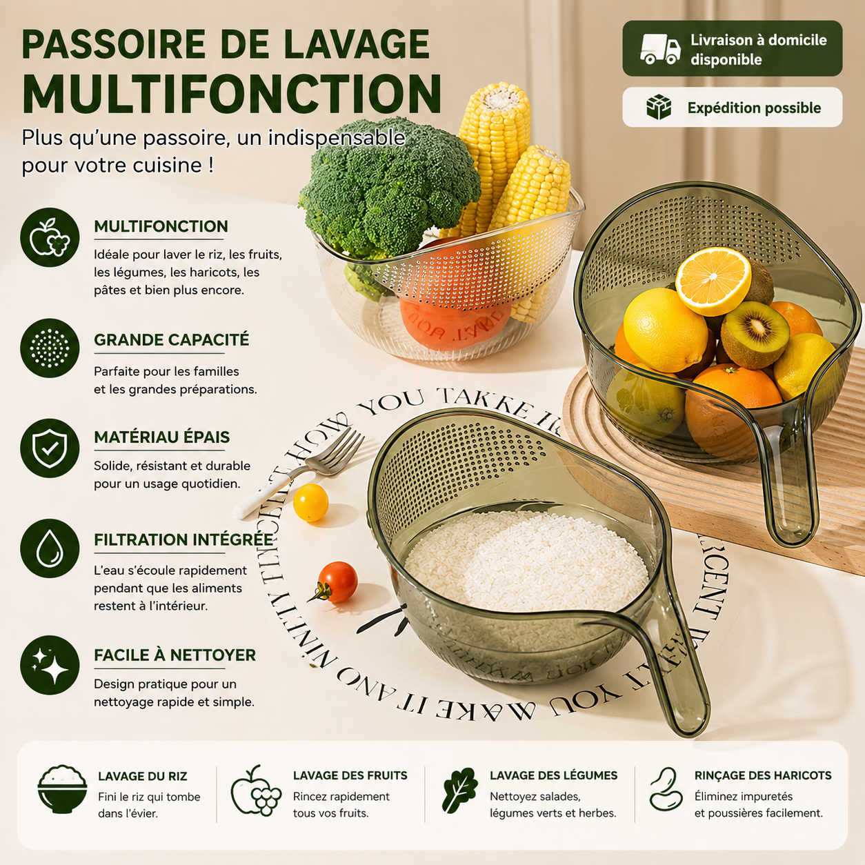 PASSOIRE DE LAVAGE MULTIFONCTION