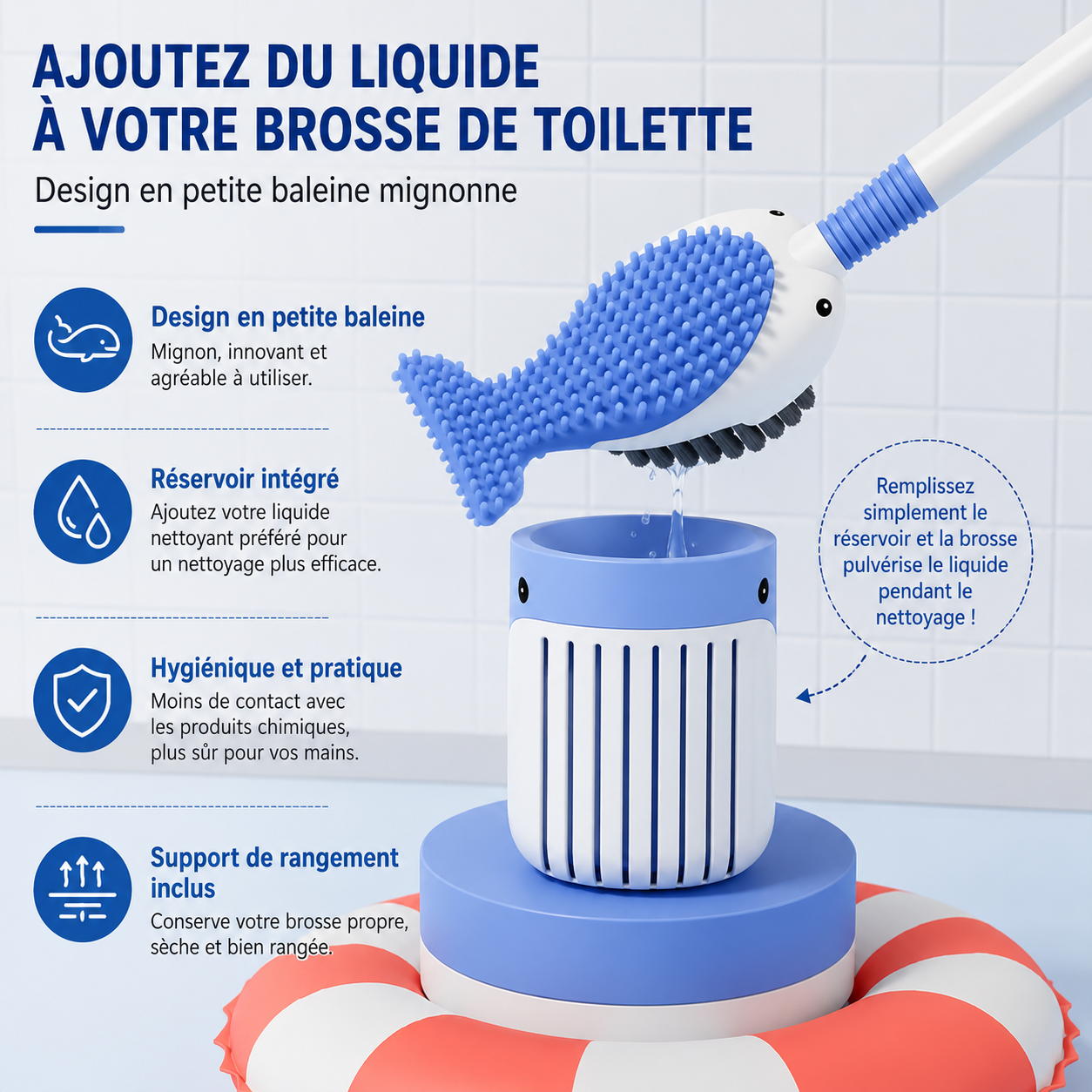 Brosse de Toilette 2-en-1 à Réservoir Intégré