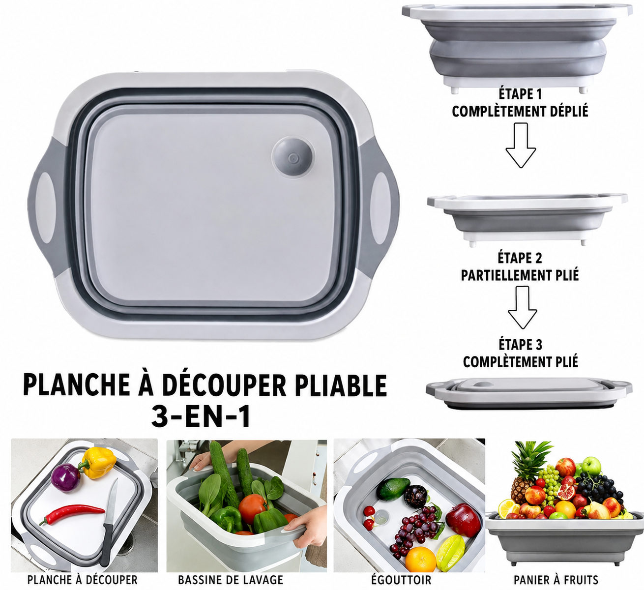 Planche à Découper Pliable 3-en-1