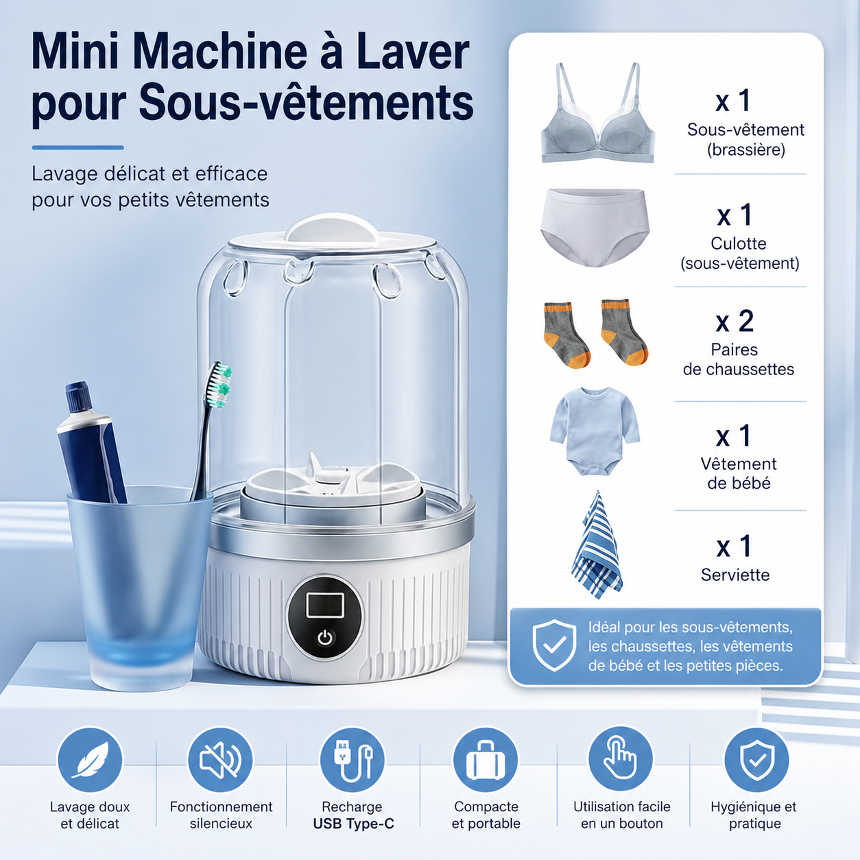 Mini Machine à Laver Portable Rechargeable